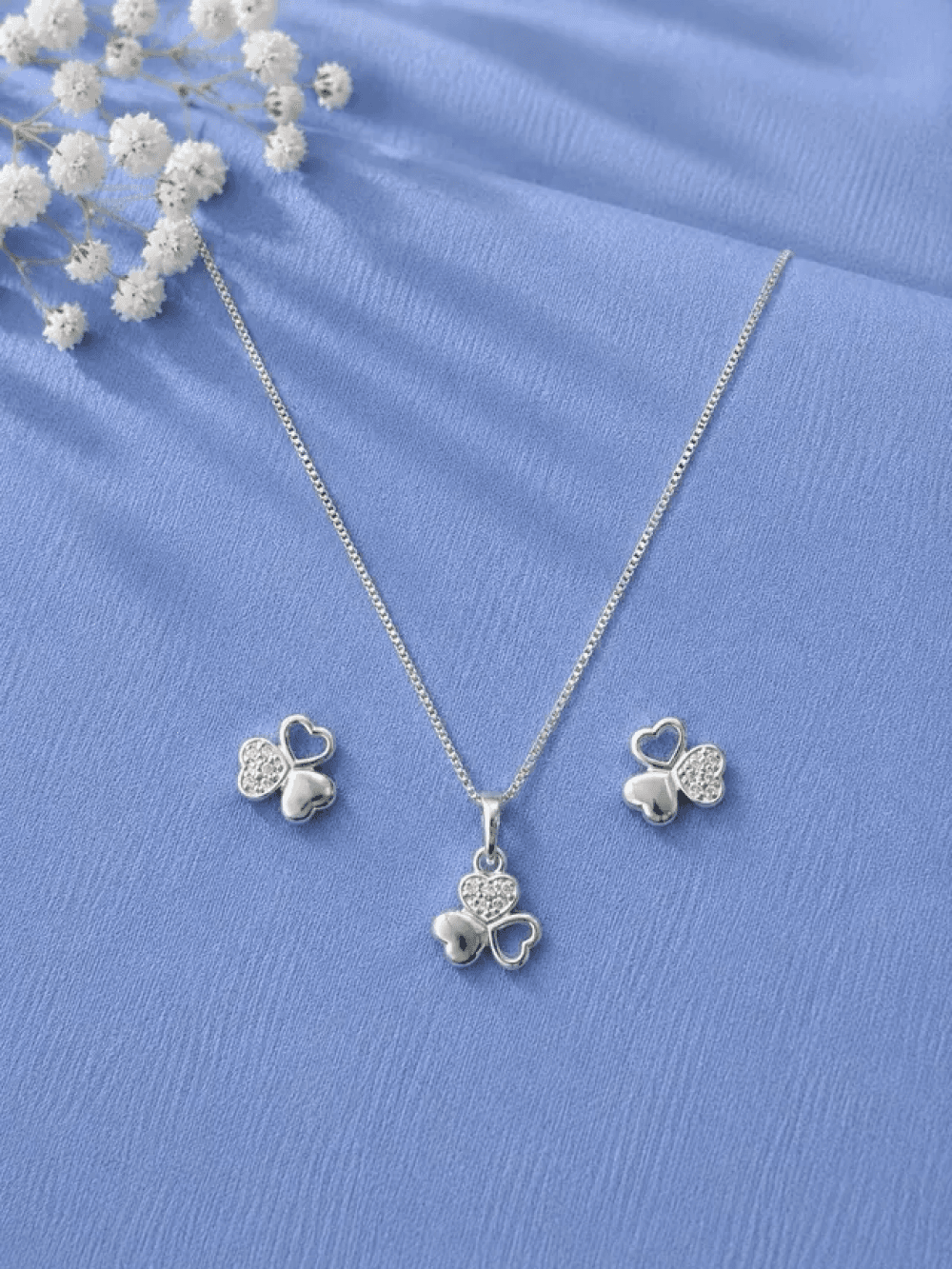 Conjunto Trevo de 3 Corações em Prata 925